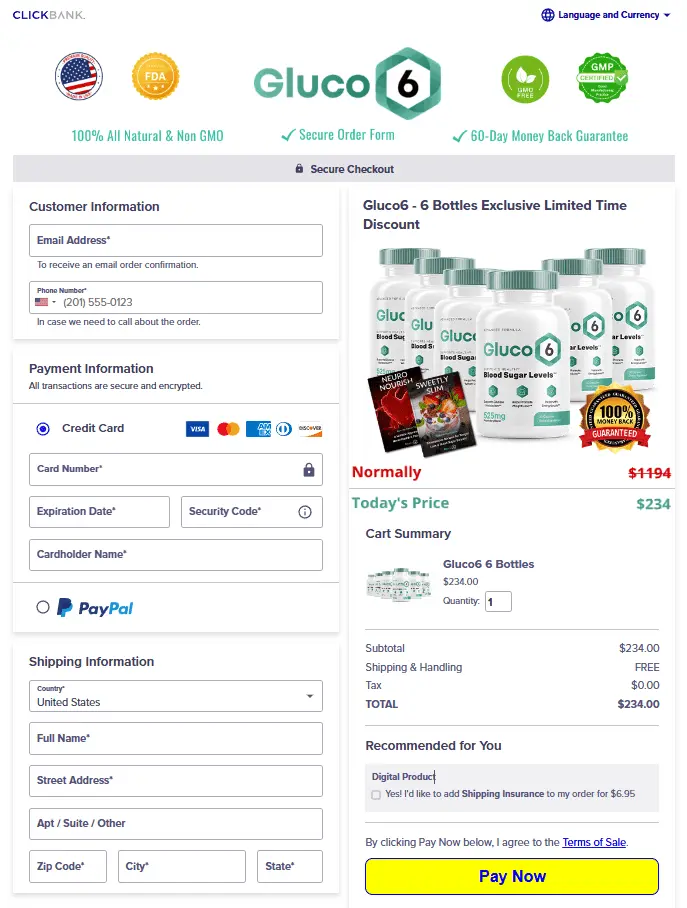 Gluco6 Order Page